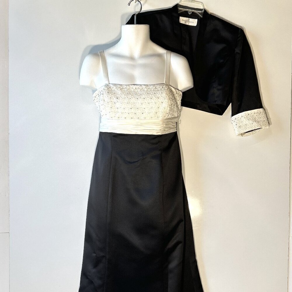 David's Bridal 2pc SZ16 Black & White Satin Lace Beaded Formal Wedding Black Tie